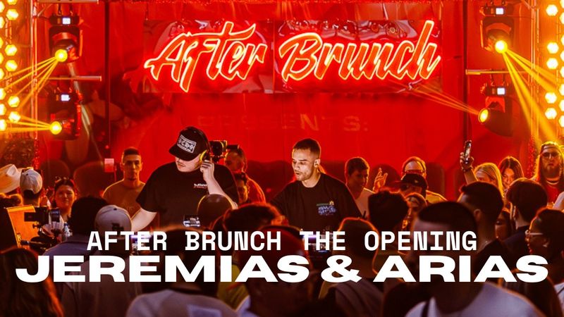 Jeremias and Arias playing under the After Brunch neon sign to a full floor.